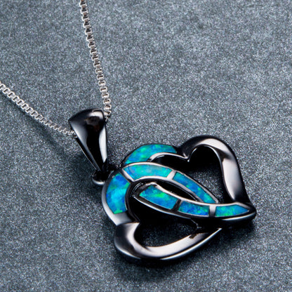 Half-side Opal double heart-shaped pendant necklace
