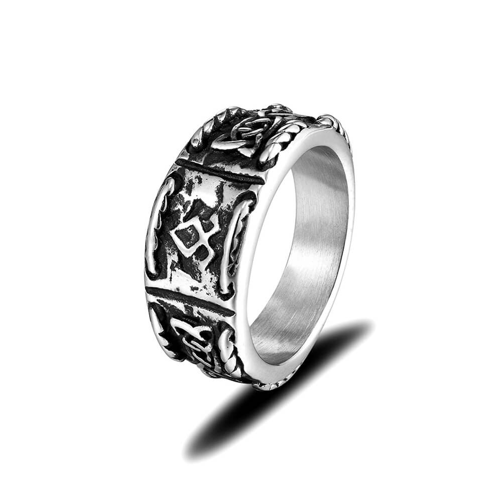 Vintage Solid Stainless Steel Viking Rune Round Ring for Men