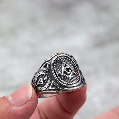 Vintage Solid Stainless Steel Masonic AG Letter Signet Ring for Men