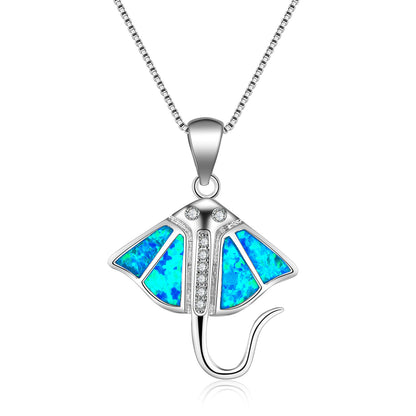 Platinum blue Australian batfish pendant necklace