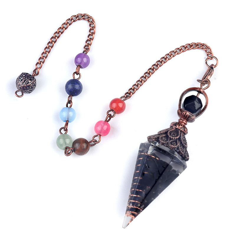 Copper-colored crushed stone resin crystal hexagonal pyramid spirit pendulum