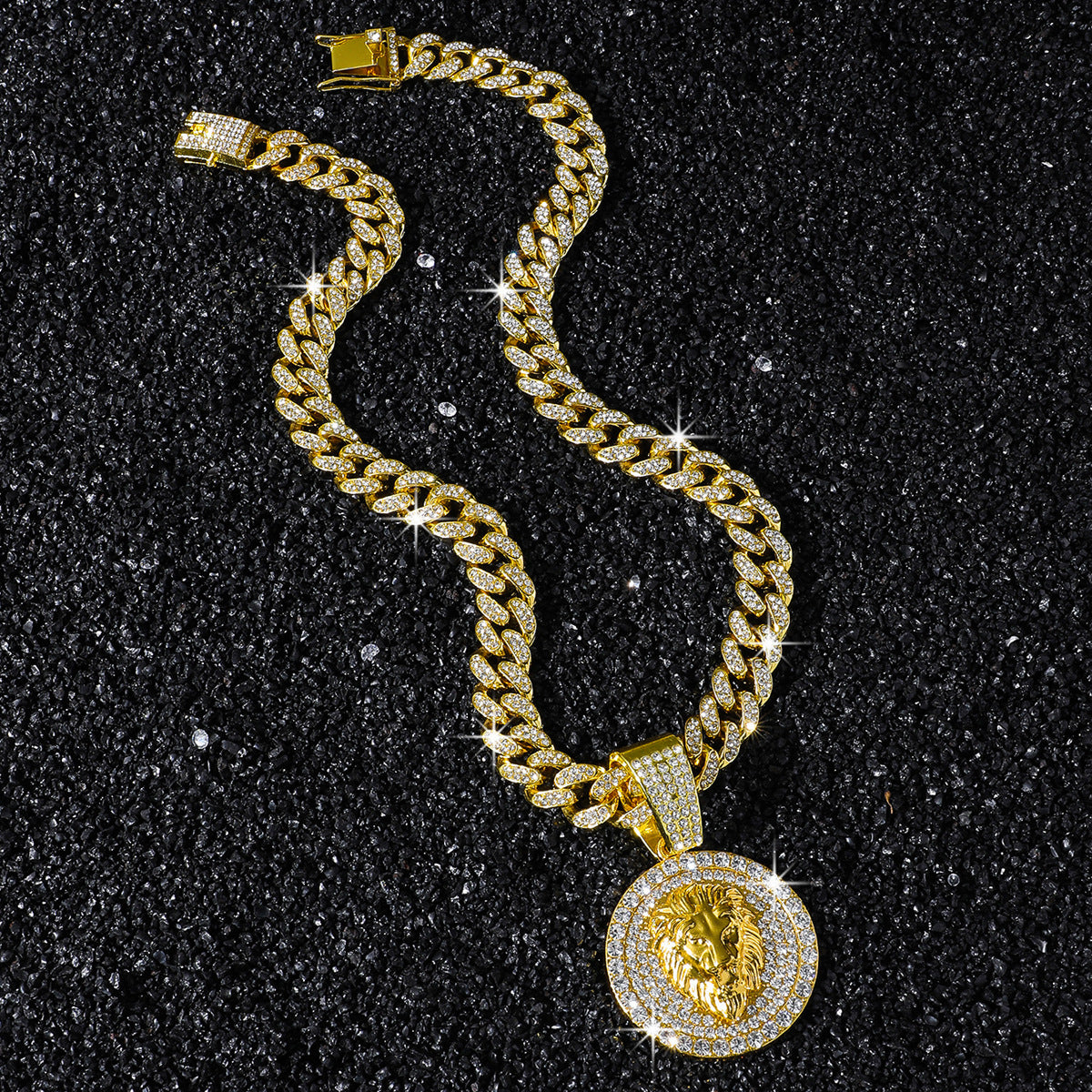 Hip-Hop Style Round Lion Head Animal Cuban Chain Pendant Necklace