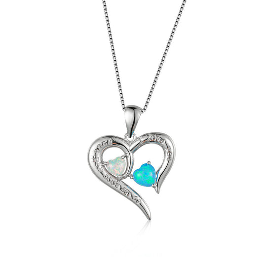 Two small heart-shaped Opal+ English letter heart necklace