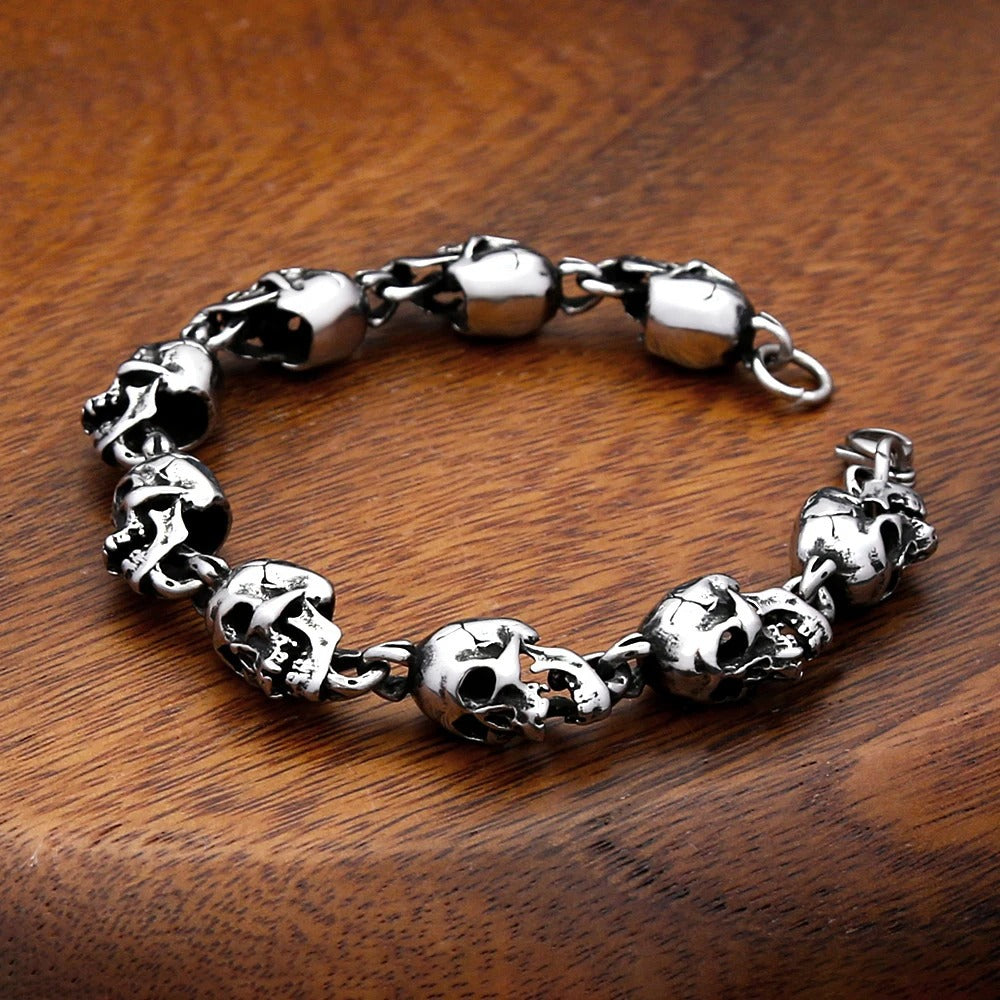 Men's Fashion Skull Stainless Steel Bracelet, Halloween Unique Personality Trendy Wrist Jewelry Accessory