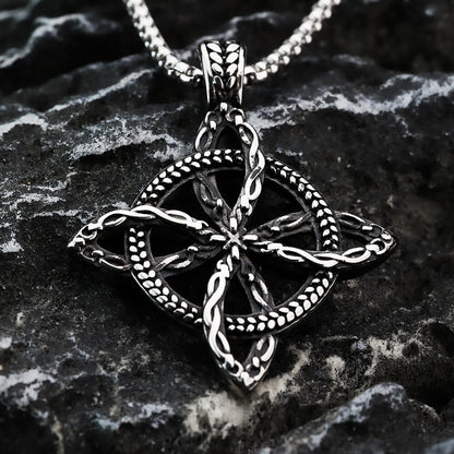 Vintage Antique Oxidized Stainless Steel Men's Hollow Celtic Four Leaf Love Knot Viking Pendant Necklace