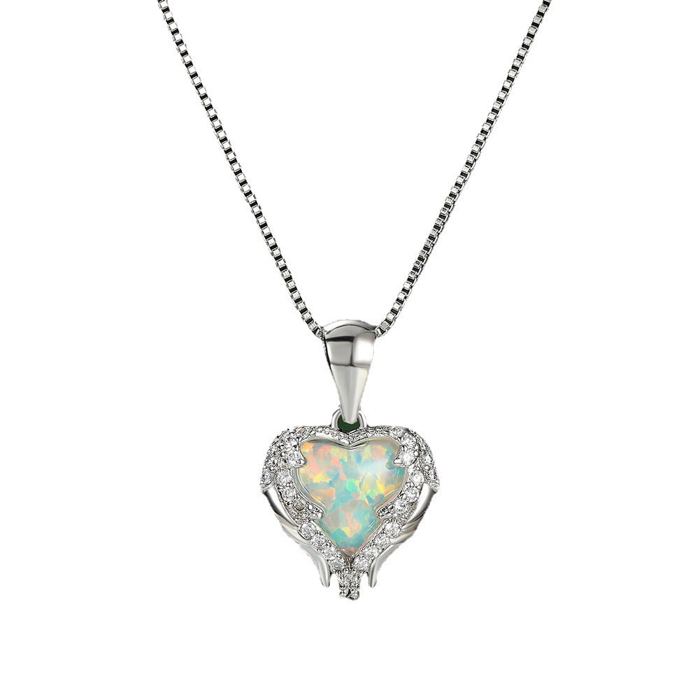 Little Angel Heart-shaped Opal Necklace