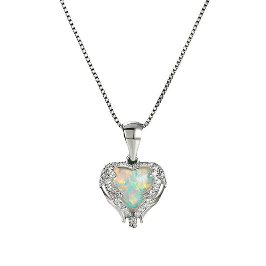 Little Angel Heart-shaped Opal Necklace