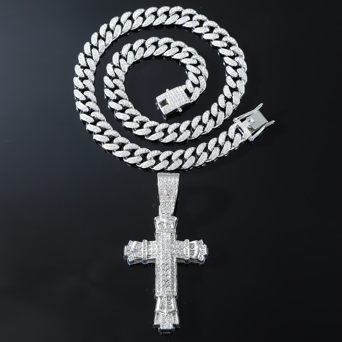 Hip-Hop Cross-Shaped Cuban Chain Pendant Necklace
