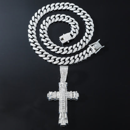 Hip-Hop Cross-Shaped Cuban Chain Pendant Necklace