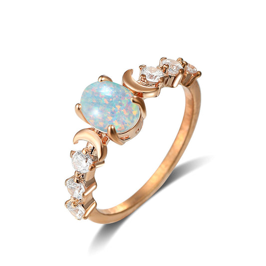 Women's Moon Star Oval Opal With Zirconia ring