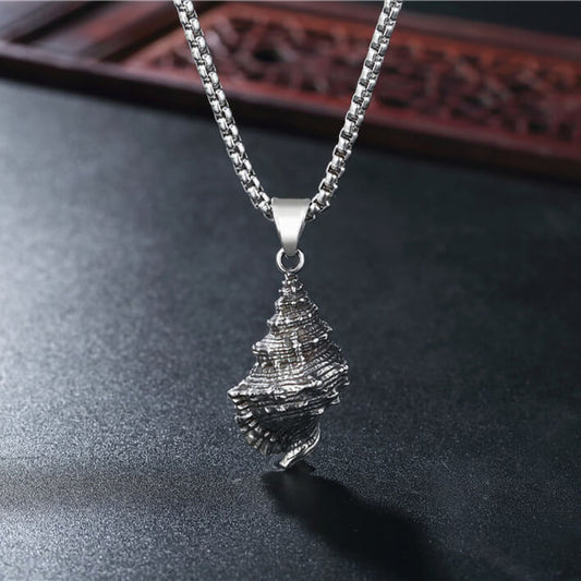 Men's Steel Conch Shell Pendant Necklace