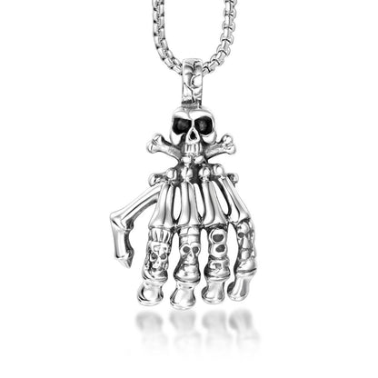 Men's Steel Skeleton Hand Vintage Pendant Necklace