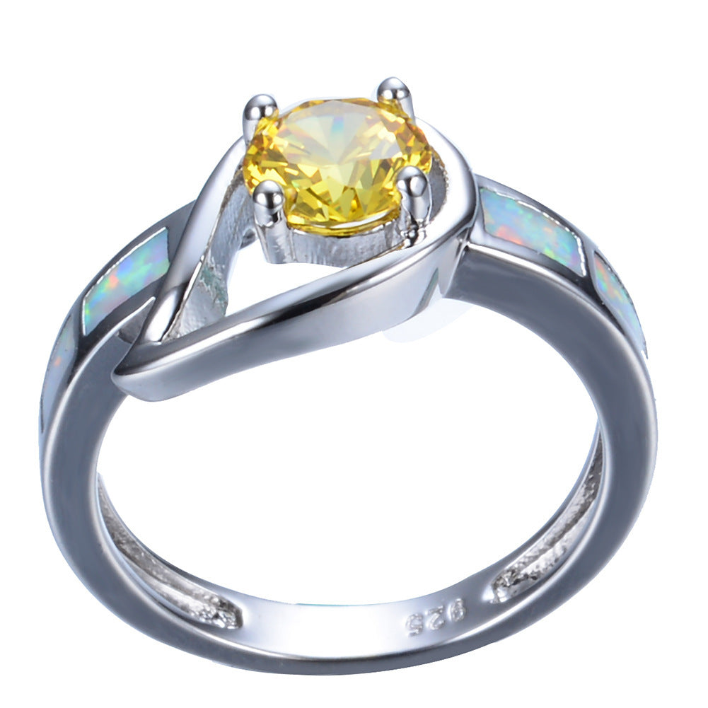 Women's Twisted Band Yellow Main Stone Opal Ring