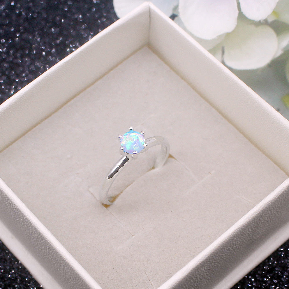 Women's White Gold Plated Four Prong Opal ring