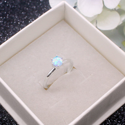 Women's White Gold Plated Four Prong Opal ring