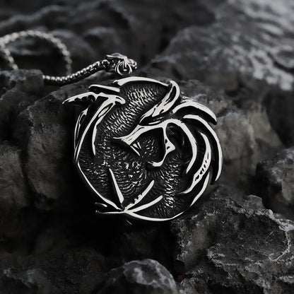 Vintage Biker Stainless Steel Witcher Pendant Necklace for Men