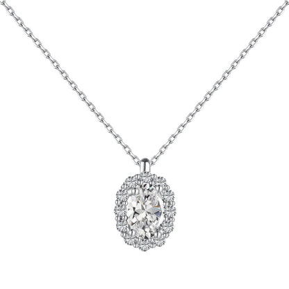 Niche Light Luxury S925 Sterling Silver Necklace, Inlaid White Oval Zirconia and White Round Zirconia Fashion Pendant Jewelry