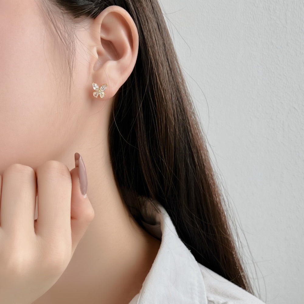 Women's Butterfly Stud Earrings, Marquise Clear Zirconia, S925 with 18K Gold Plating