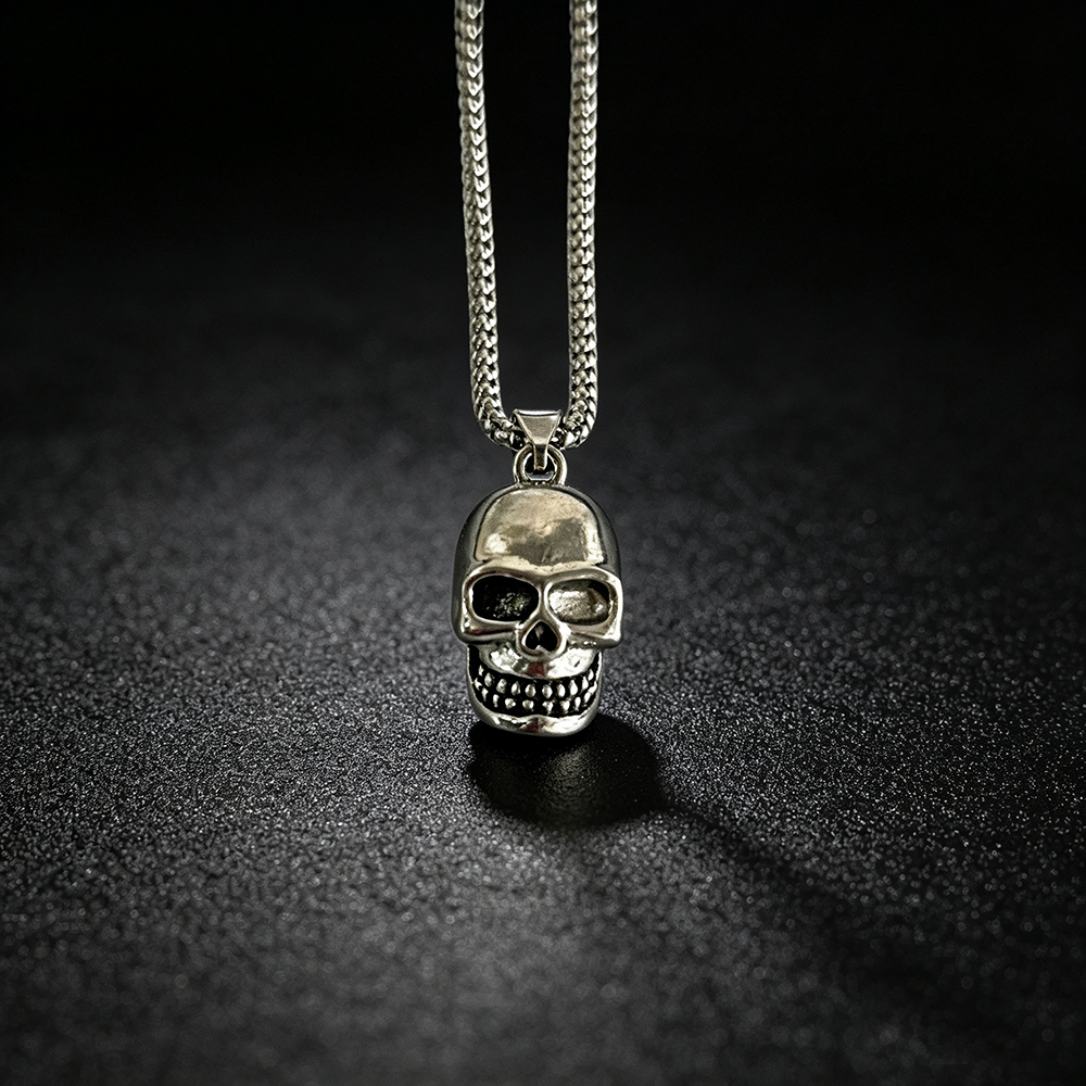 Men's Steel Vintage Skull Pendant Necklace, Punk Style Personalized Jewelry