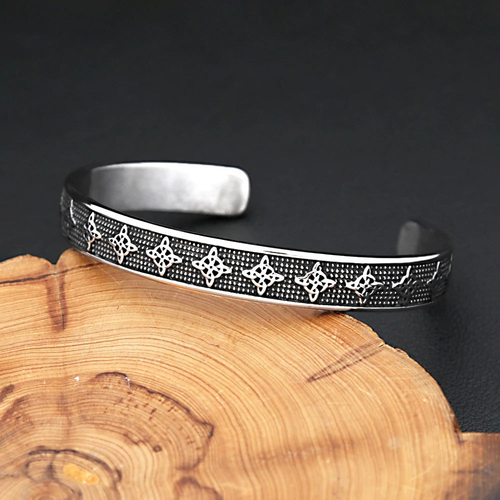 Men's Vintage Open C Cuff Bracelet, Nordic Viking Celtic Knot Stainless Steel Bangle