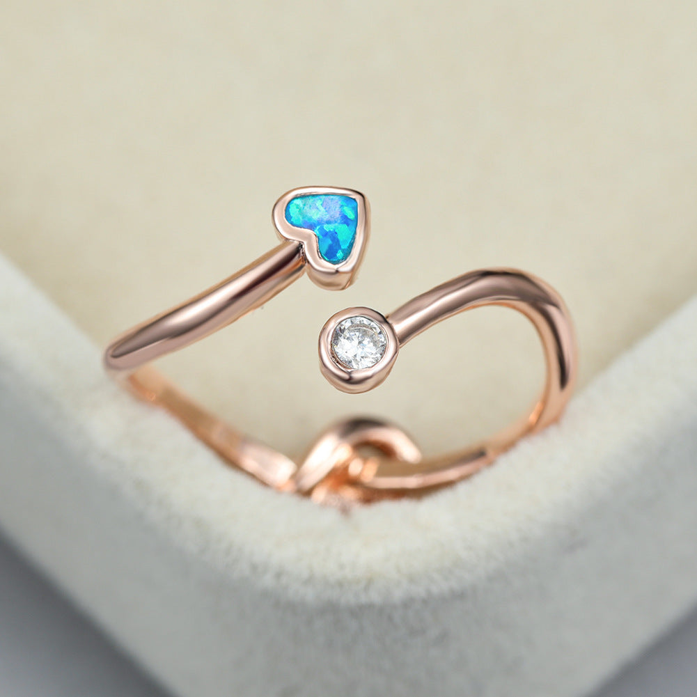 Women's Heart Opal With Zirconia Adjustable Ring