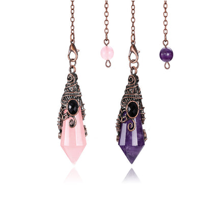 Vintage Palace Style Natural Crystal 12-Facet Hexagonal Pyramid Spirit Pendulum