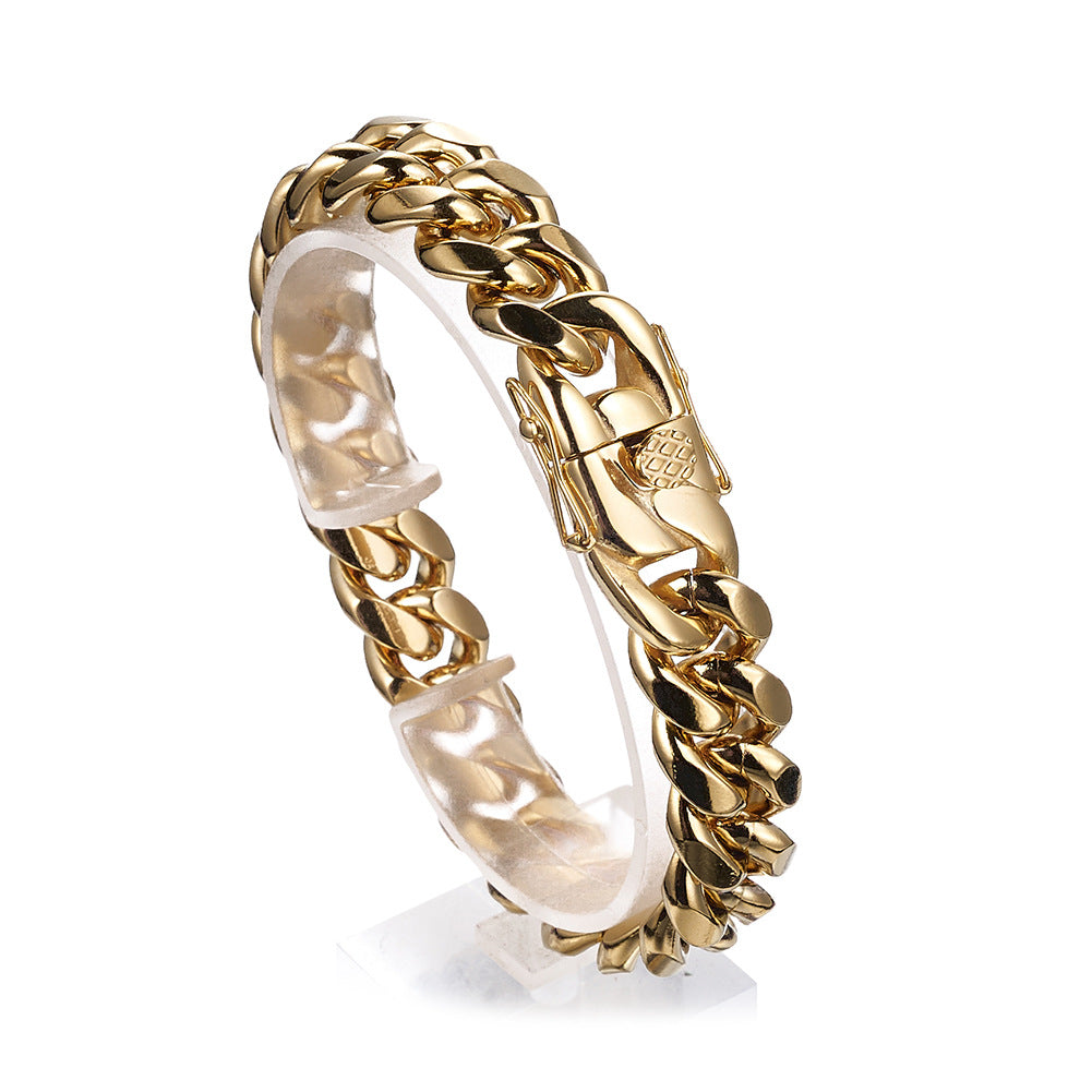 Men’s Slim European American Hip Hop Stainless Steel Tight Weave Electroplated Brazilian Chain Bracelet Fashion Wrist Jewelry
