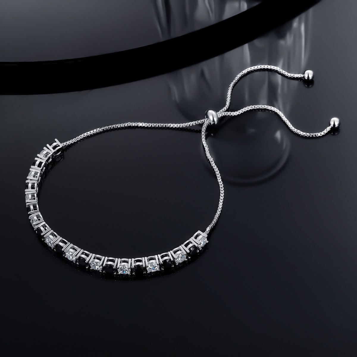 Women&Men's 4mm Black Zircon Adjustable Tennis Bracelet