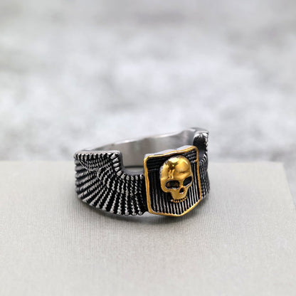 Vintage Solid Stainless Steel Wing Carved Halloween Skull Ring for Men