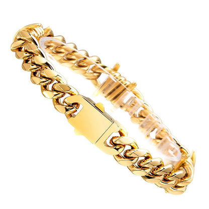 New Men’s Stainless Steel Cuban Link Bracelet, Personality Curved Needle Clasp Fashion Wrist Jewelry