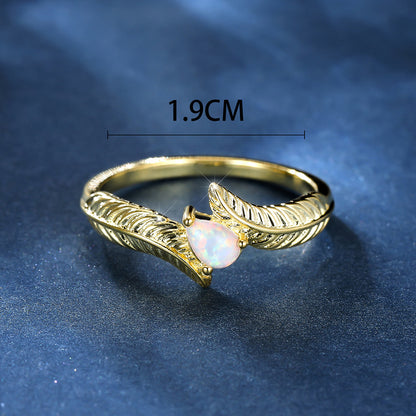 Women's Gold Plated Feather Teardrop Opal ring