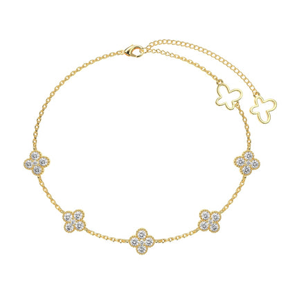 Women's Fashion Exquisite Bracelet, Round Zirconia Inlaid Clover & Hollow Butterfly Design, S925 with 18K Gold Plating