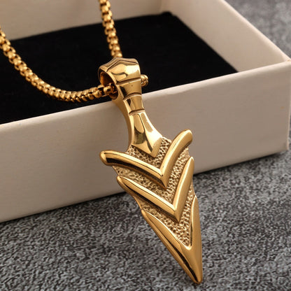 Vintage Stainless Steel Men's 3D Arrowhead Pendant Necklace
