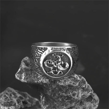 Norse Vintage Solid Stainless Steel Hip Hop Viking Rune Band Ring for Men