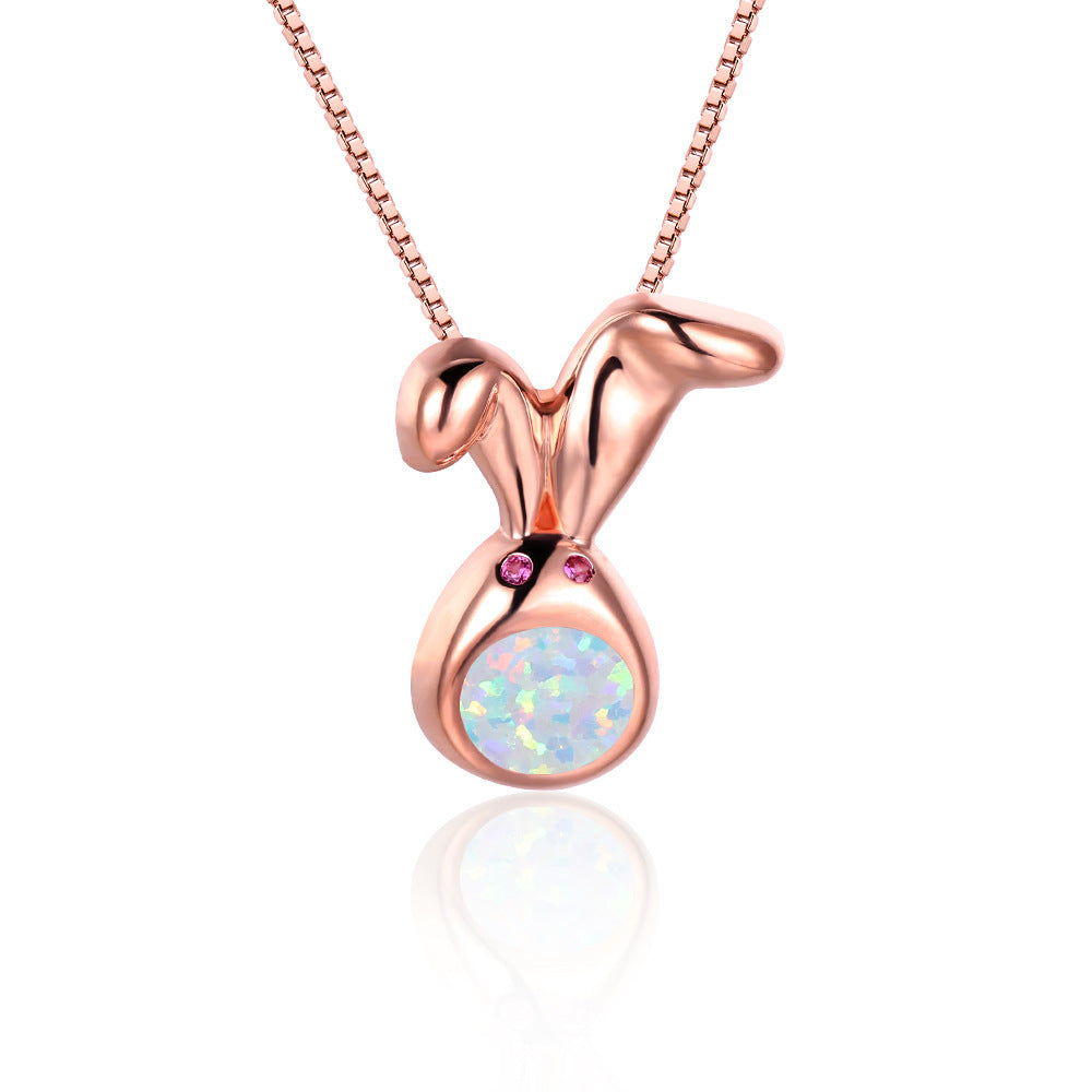 Rose gold white gold blue white Australian baby round-faced cute rabbit necklace