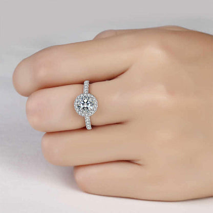 Women's White Gold Full Stones Moissanite Halo Adjustable Ring