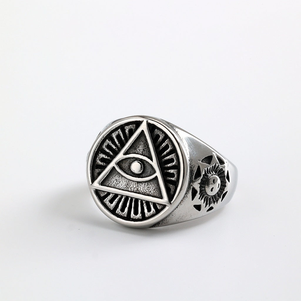 Vintage Solid Stainless Steel Ancient Egyptian Eye of Horus Band Ring for Men