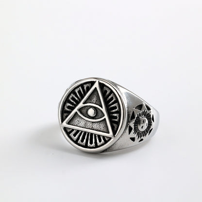 Vintage Solid Stainless Steel Ancient Egyptian Eye of Horus Band Ring for Men