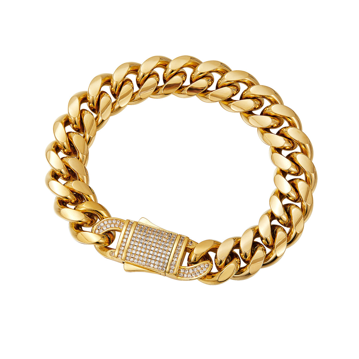 Men’s Stainless Steel Cuban Link Bracelet, Tightly Set Micro Paved Rhinestones Fashion Hip Hop Wrist Jewelry
