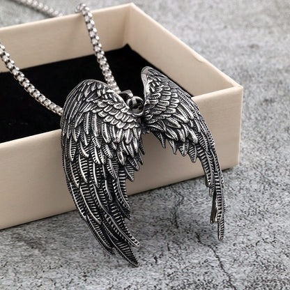 Vintage Stainless Steel Angel Wings Pendant Necklace for Men