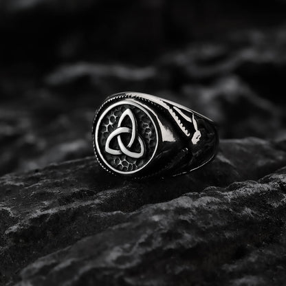 Vintage Nordic Hollow Stainless Steel Viking Celtic Knot Band Ring for Men