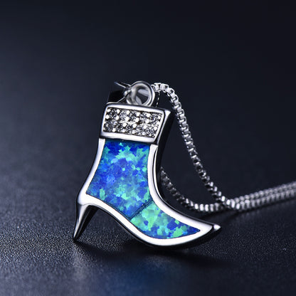 High-heeled shoes with  Opal necklace