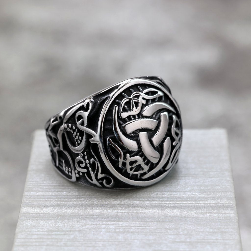 Vintage Solid Stainless Steel Viking Celtic Knot Ring for Men