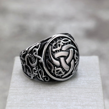 Vintage Solid Stainless Steel Viking Celtic Knot Ring for Men