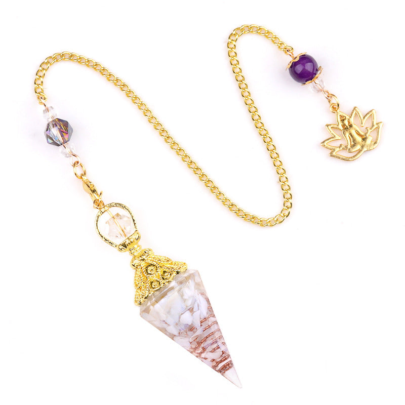 Crystal agate stone colorful crushed stone resin golden hexagonal pyramid spirit pendulum