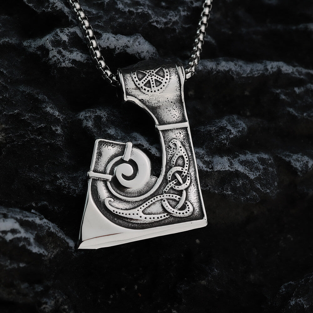 Men's Steel Viking Celtic Knot Axe Pendant Necklace