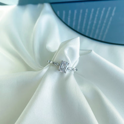 Women's Square Zirconia Narrow Band Wedding Ring, S925 with White Gold Plating