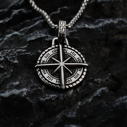 Vintage Stainless Steel Hexagram Compass Pendant Necklace for Men