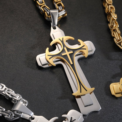 Men's Imperial Chain Domineering Pattern Three-Layer Cross Necklace