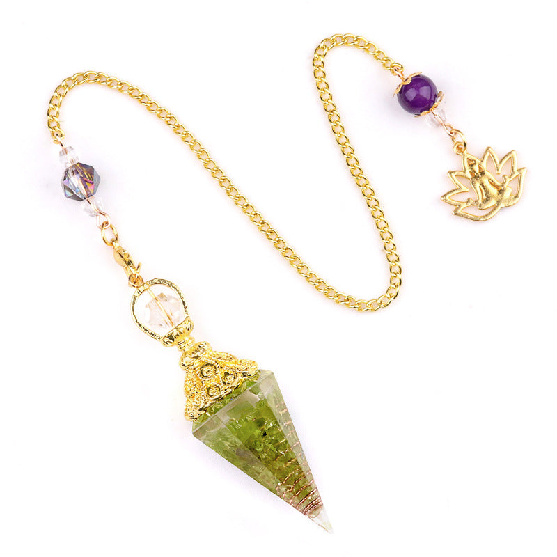 Crystal agate stone colorful crushed stone resin golden hexagonal pyramid spirit pendulum